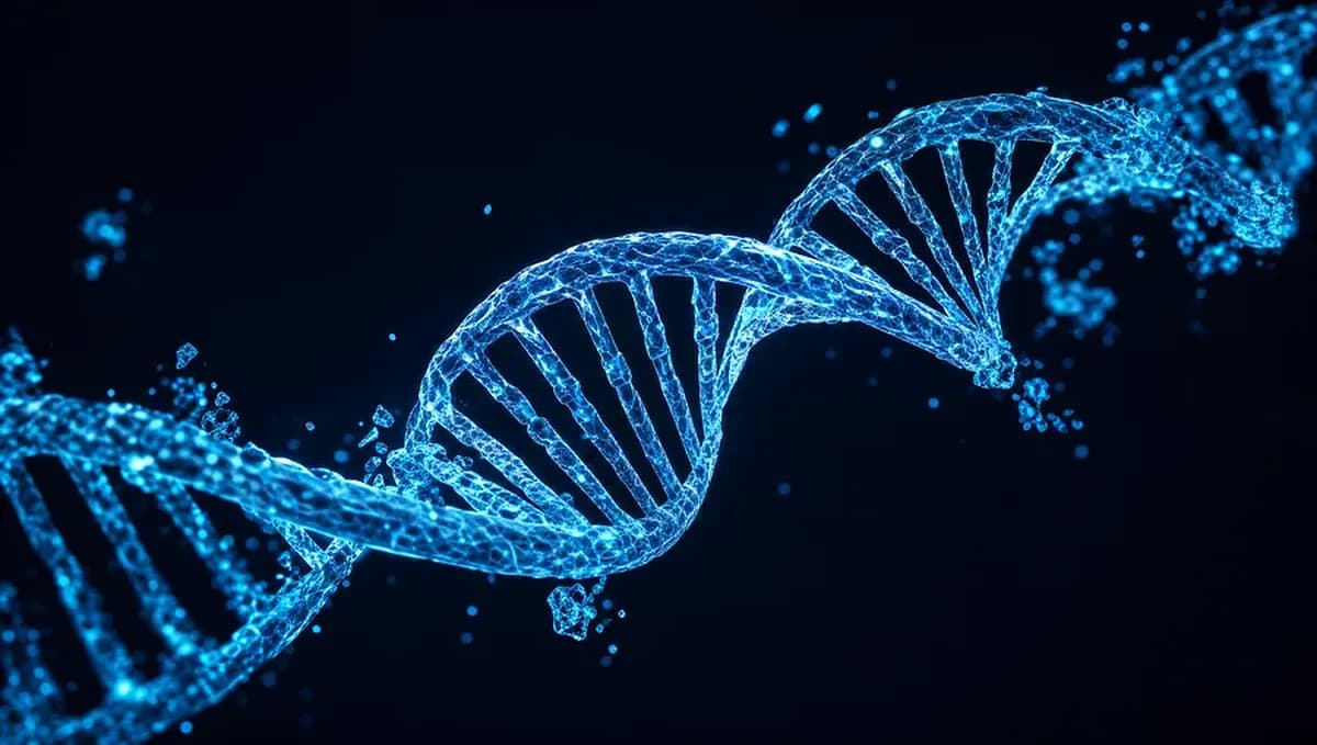DNA double helix rendered in ice-blue filaments