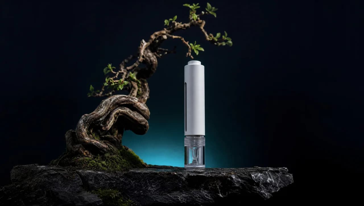 Aging Supplements — Bacillus F sublingual applicator pen levitating over glacial ice