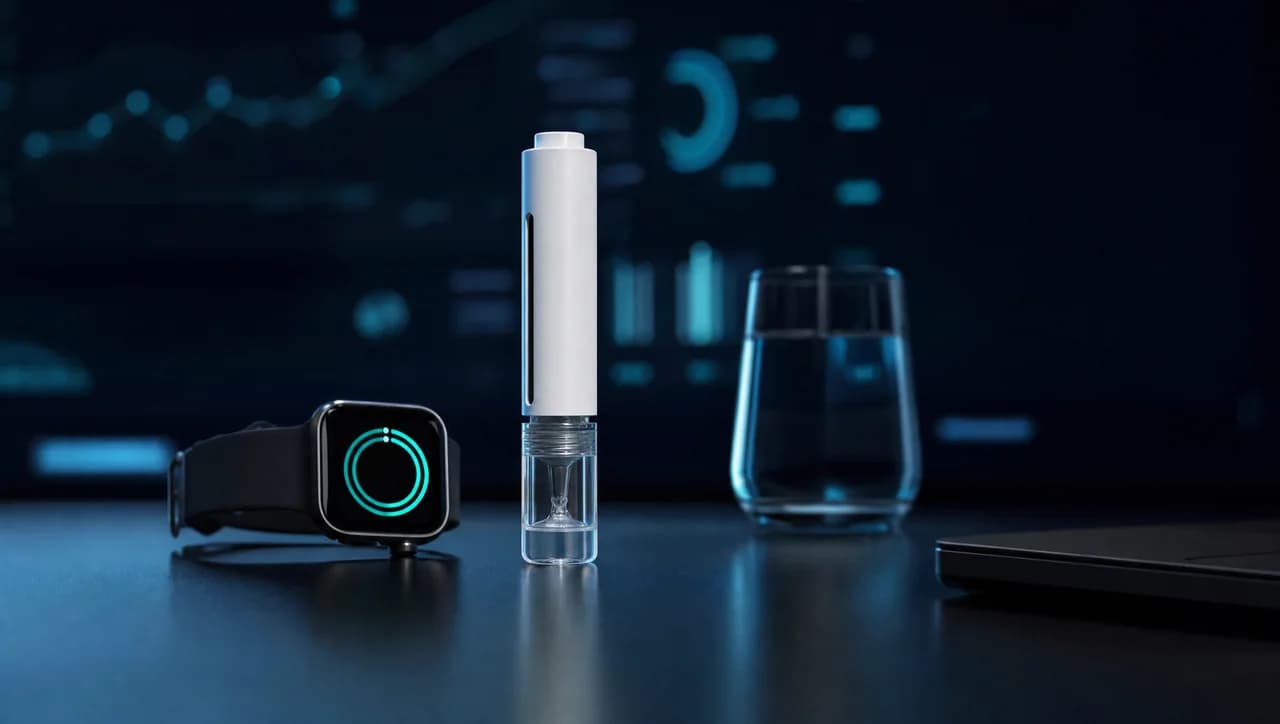 Biohacking Supplements — Bacillus F sublingual applicator pen levitating over glacial ice