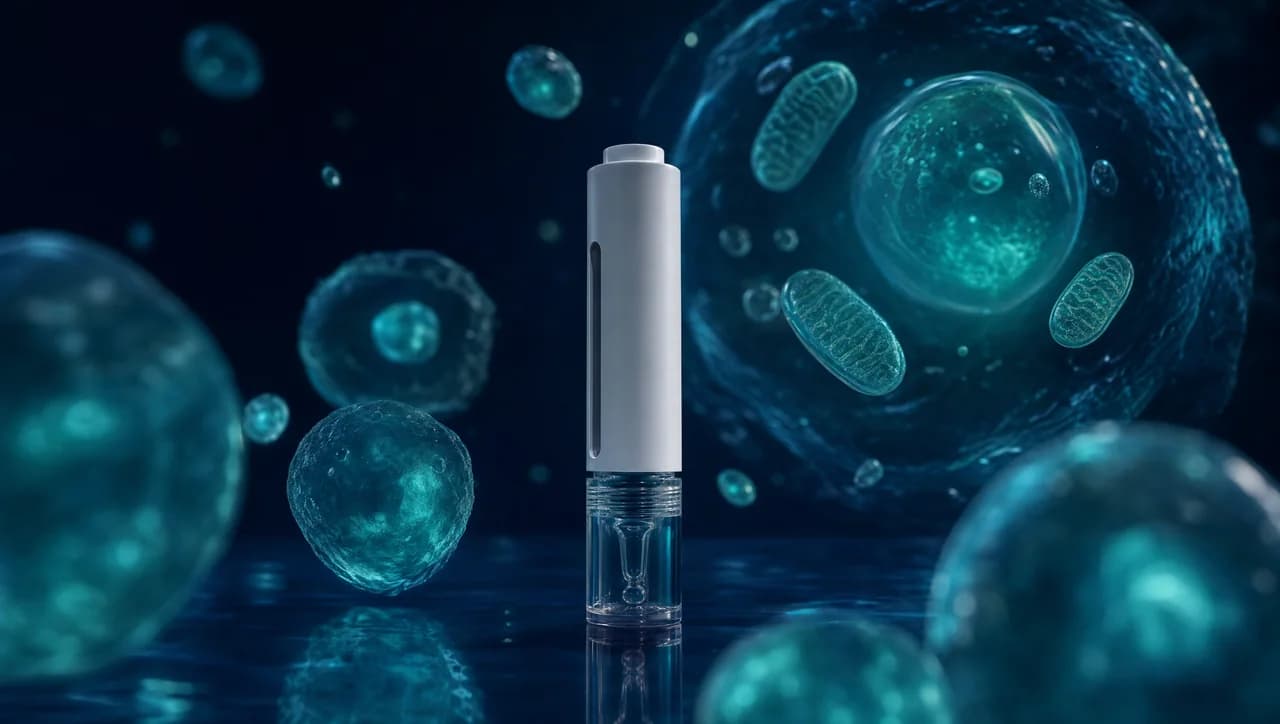 Cellular Health Supplements — Bacillus F sublingual applicator pen levitating over glacial ice