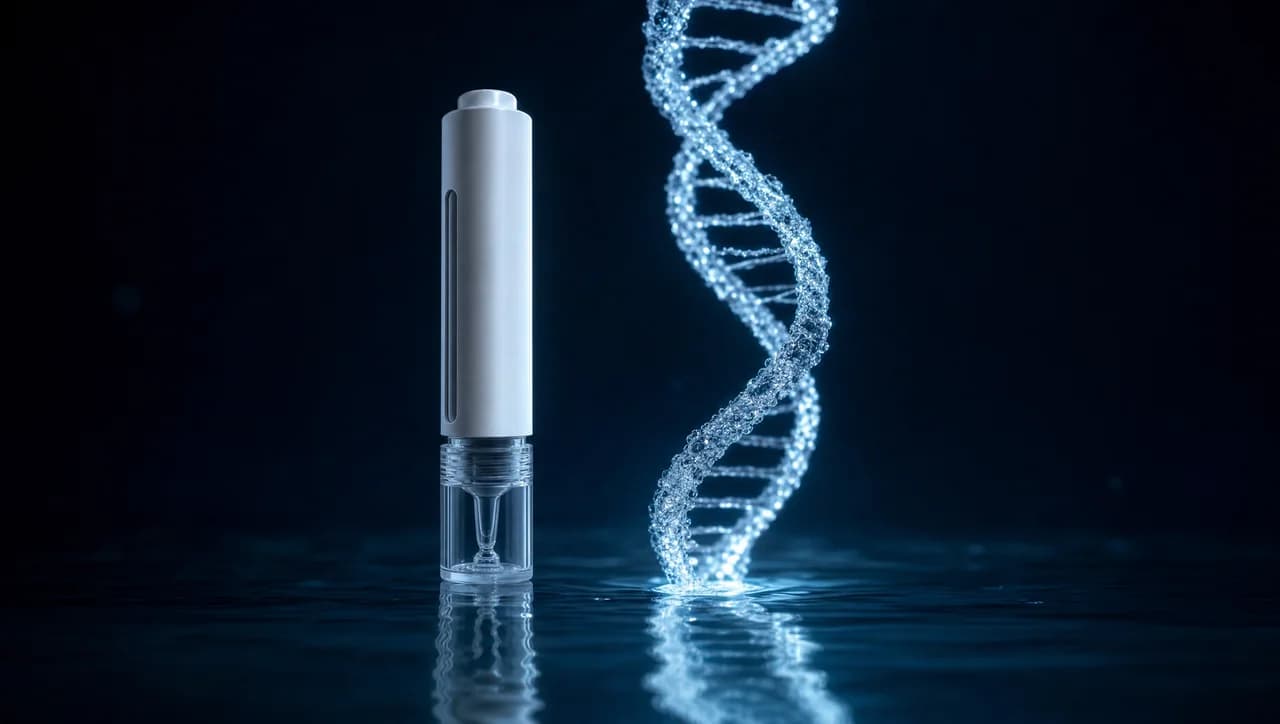 DNA Repair Supplement — Bacillus F sublingual applicator pen levitating over glacial ice