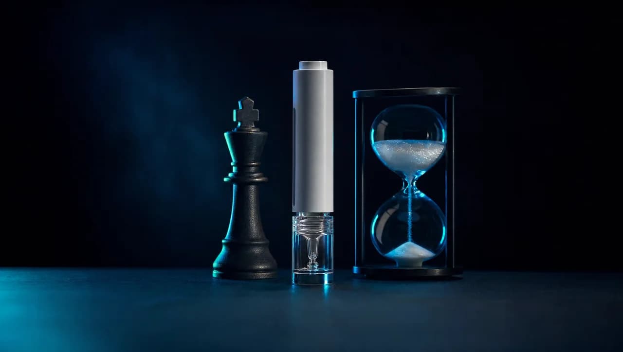 Longevity Supplements — Bacillus F sublingual applicator pen levitating over glacial ice